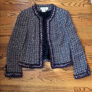 Peck & Peck Petite | Pink Tweed Bouclé Ruffle Blazer | 8P